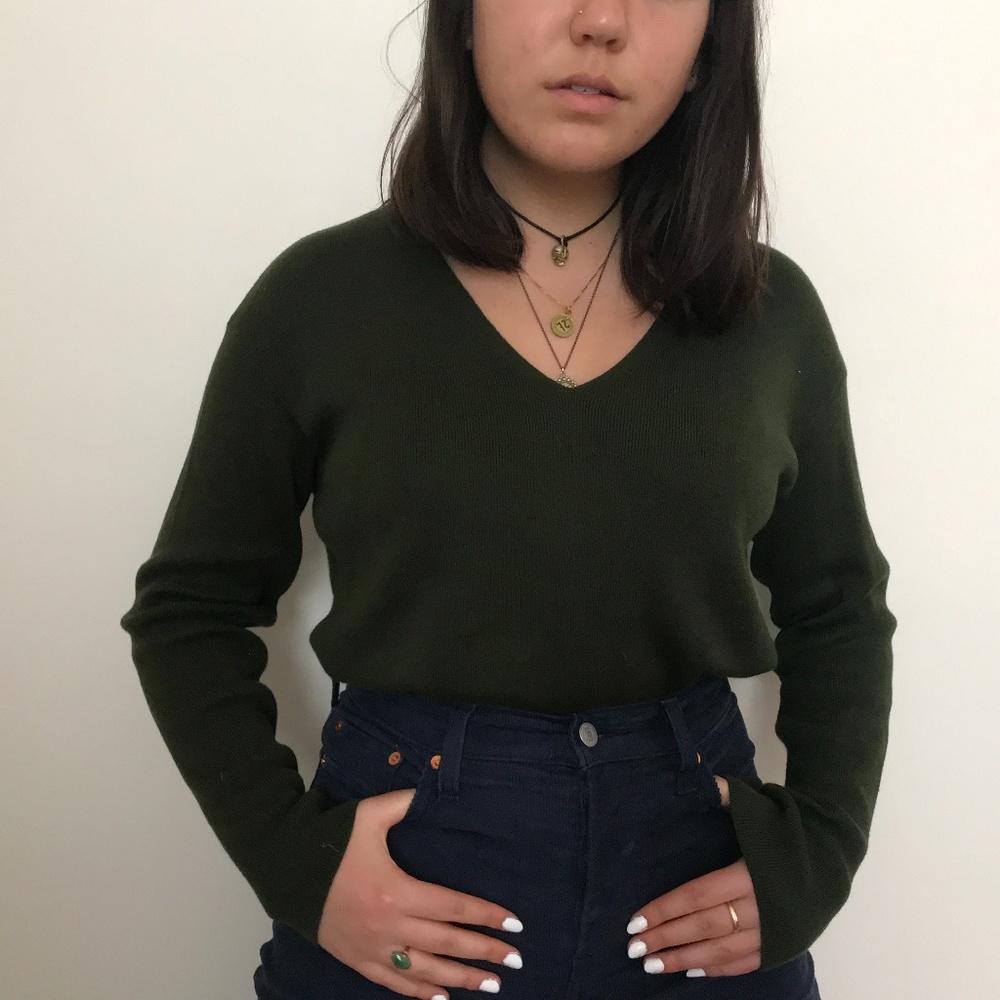 J. Jill Forest Green V-neck Sweater